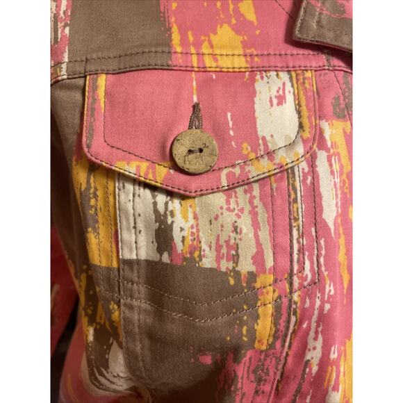 Ruby Rd Jacket 10P Brown Pink Camo Denim Button Coat Urban Chic Layer - Picture 3 of 16